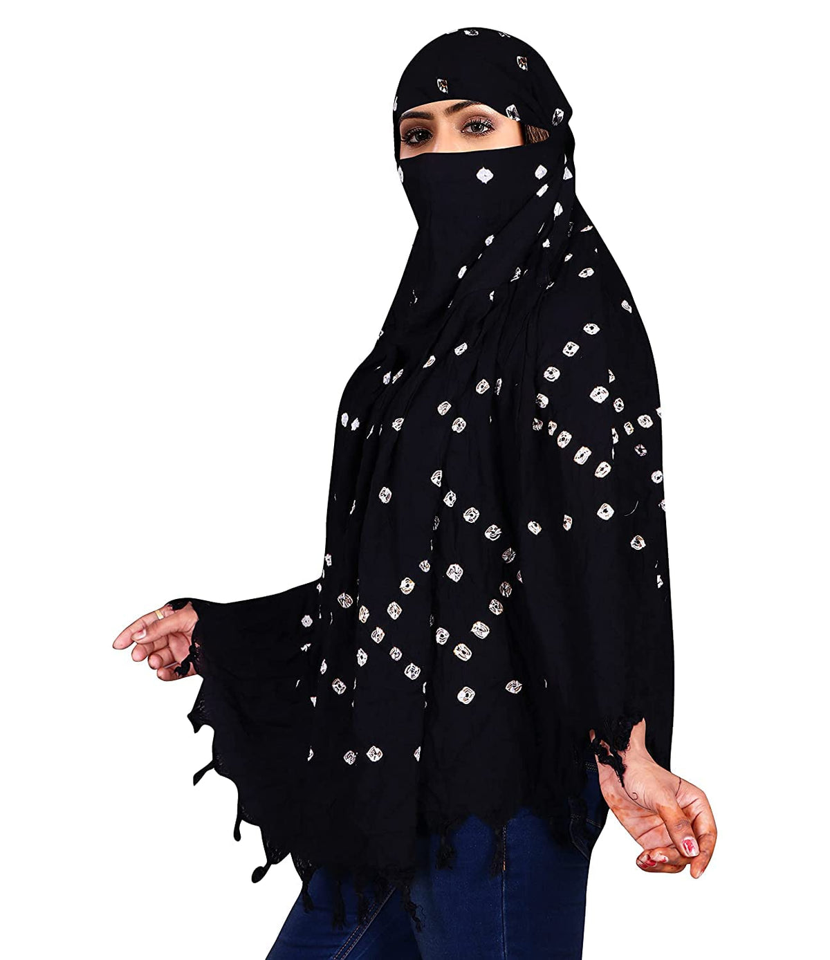 Vinsh Enterprise Cotton Long Scarf Cum Mask Scarves Usable for Vehicle Driver | White Printed Design | Universal Size | For Girl & Women | Soft & Breathable Sun Protection Light Weight (Black)
