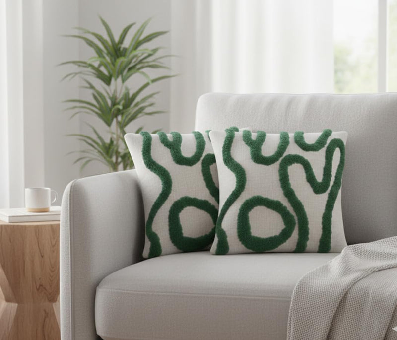 Furnistitchs Premium Decorative Throw Cushion Pillow Cover Boho Home Decor - Living Room Bedroom Couch Sofa Cushion Covers 16 inch x 16 inch (1, Green Zigzag)