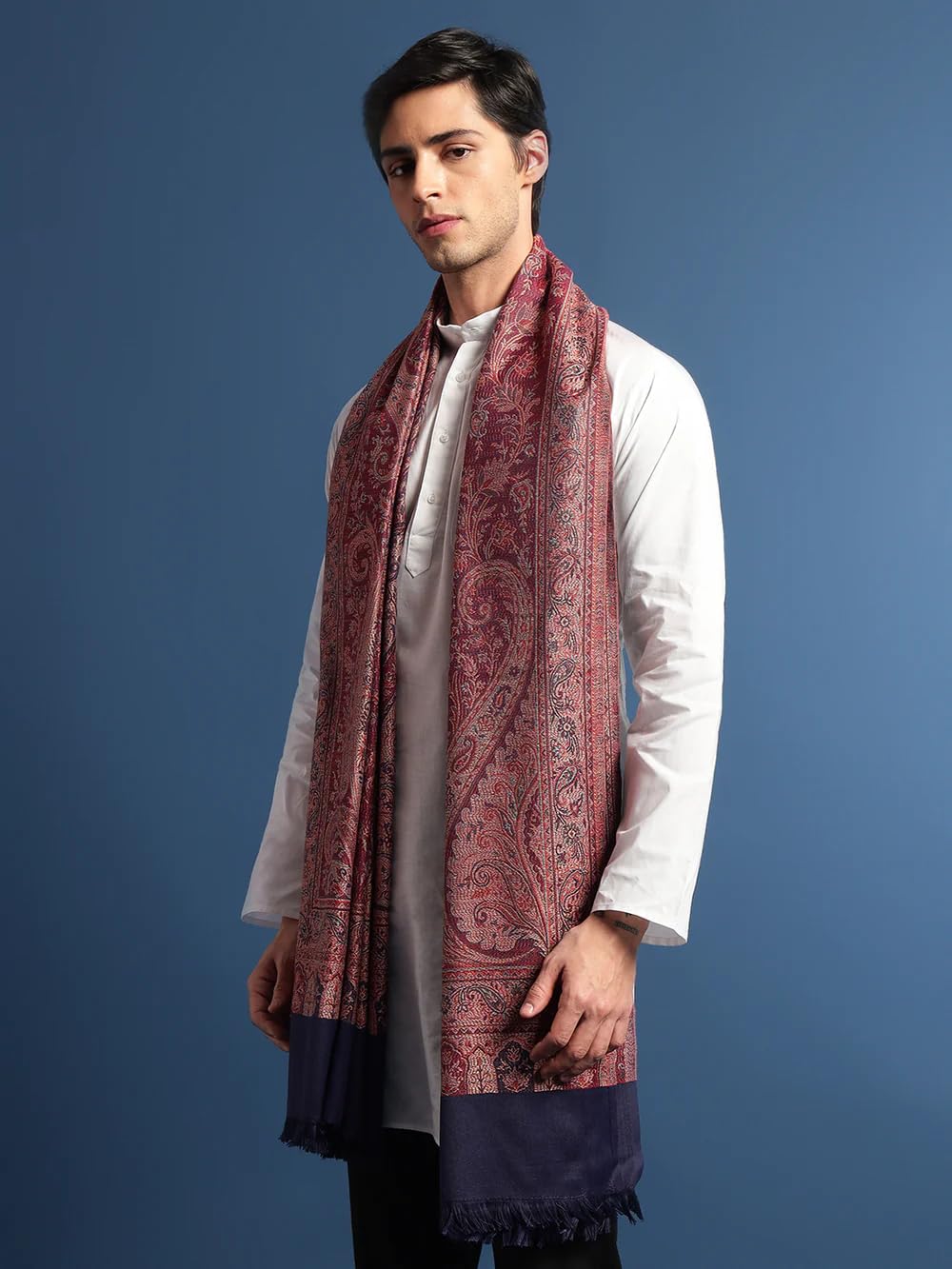 Pashmoda His and Her Gift Set of Jamavar Shawl and kaani Stole With Wooden Gift Box