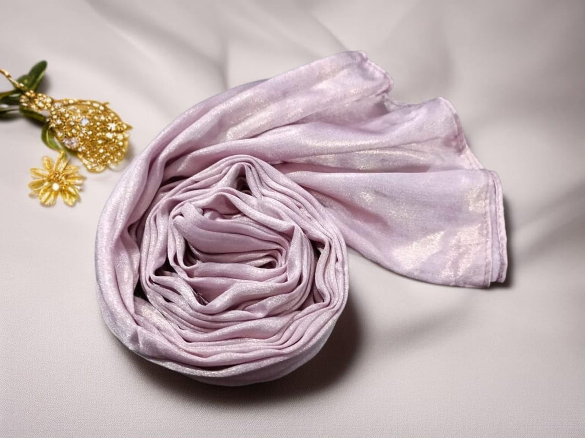 Premium Shimmer Muna Satin Scarf | Hijab | Soft, Shiny & Stylish | 180 cm x 70 cm | Elegant Choice for All Occasions – Parties, Weddings & Festivals (LIGHT TEA PINK)
