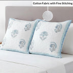 HOMEMONDE Hand Block Printed Soft Cushion Cover 1 Piece - Square 24 X 24 Inches Cotton 300 TC Throw Pillow Cover, Baby Blue