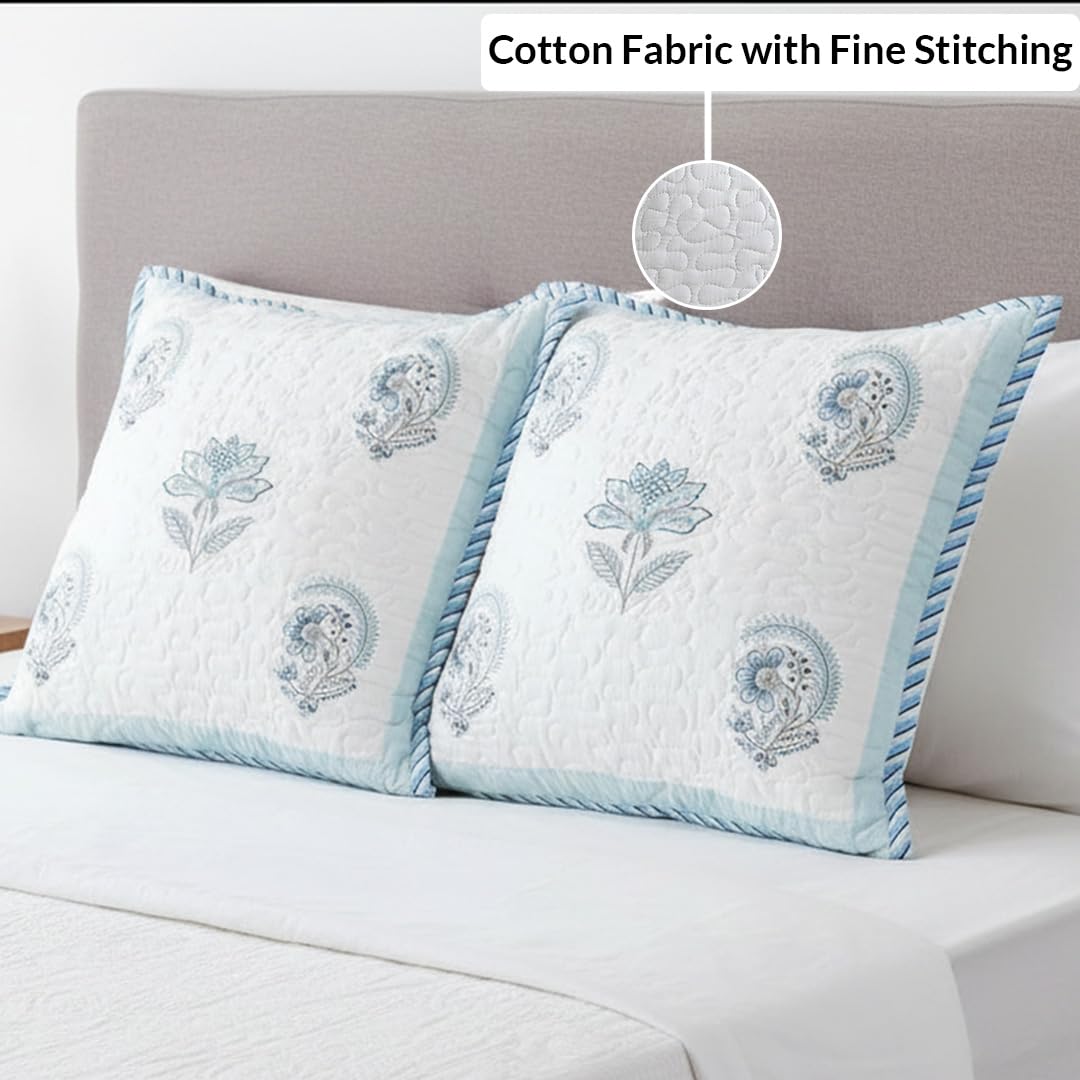 HOMEMONDE Hand Block Printed Soft Cushion Cover 1 Piece - Square 24 X 24 Inches Cotton 300 TC Throw Pillow Cover, Baby Blue