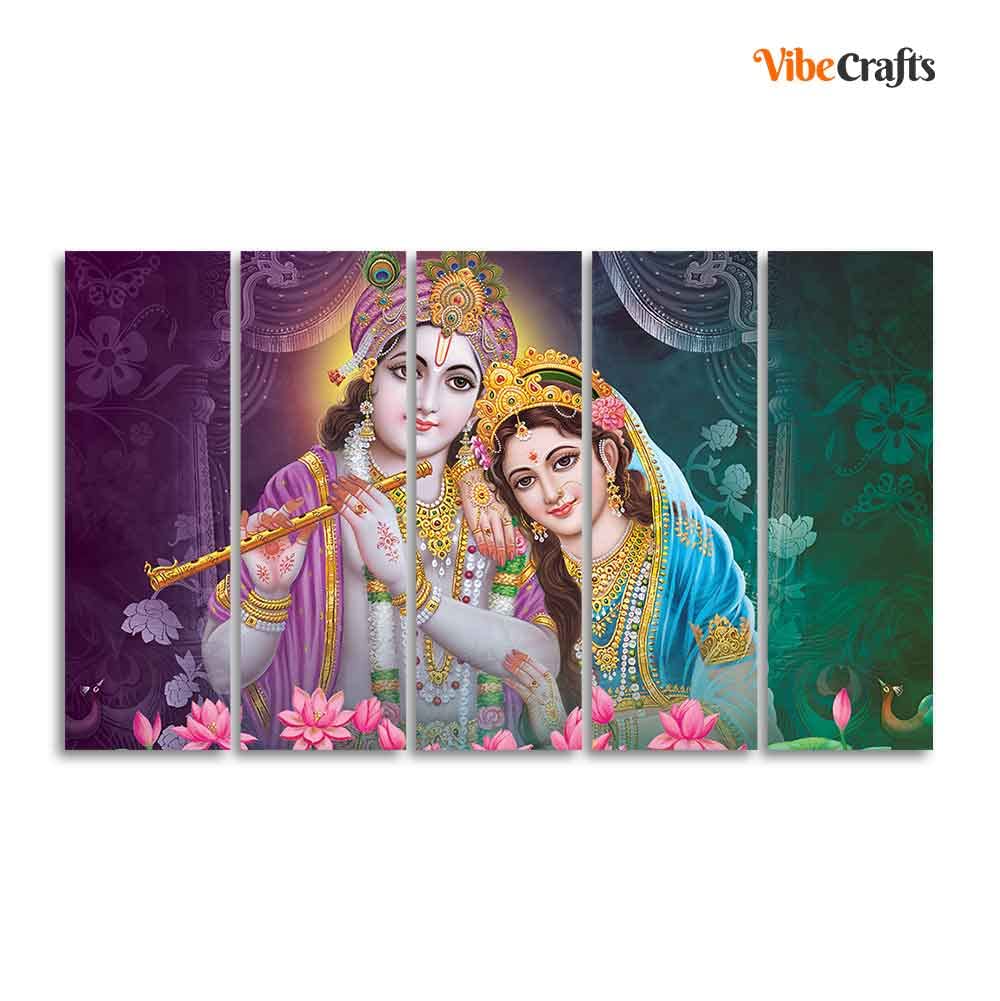 VIBECRAFTS 5 Pieces Shree Radha Krishna Canvas Wall Painting For Home | Office | Living Room | Gift (PTVC5Pcs4_8560)