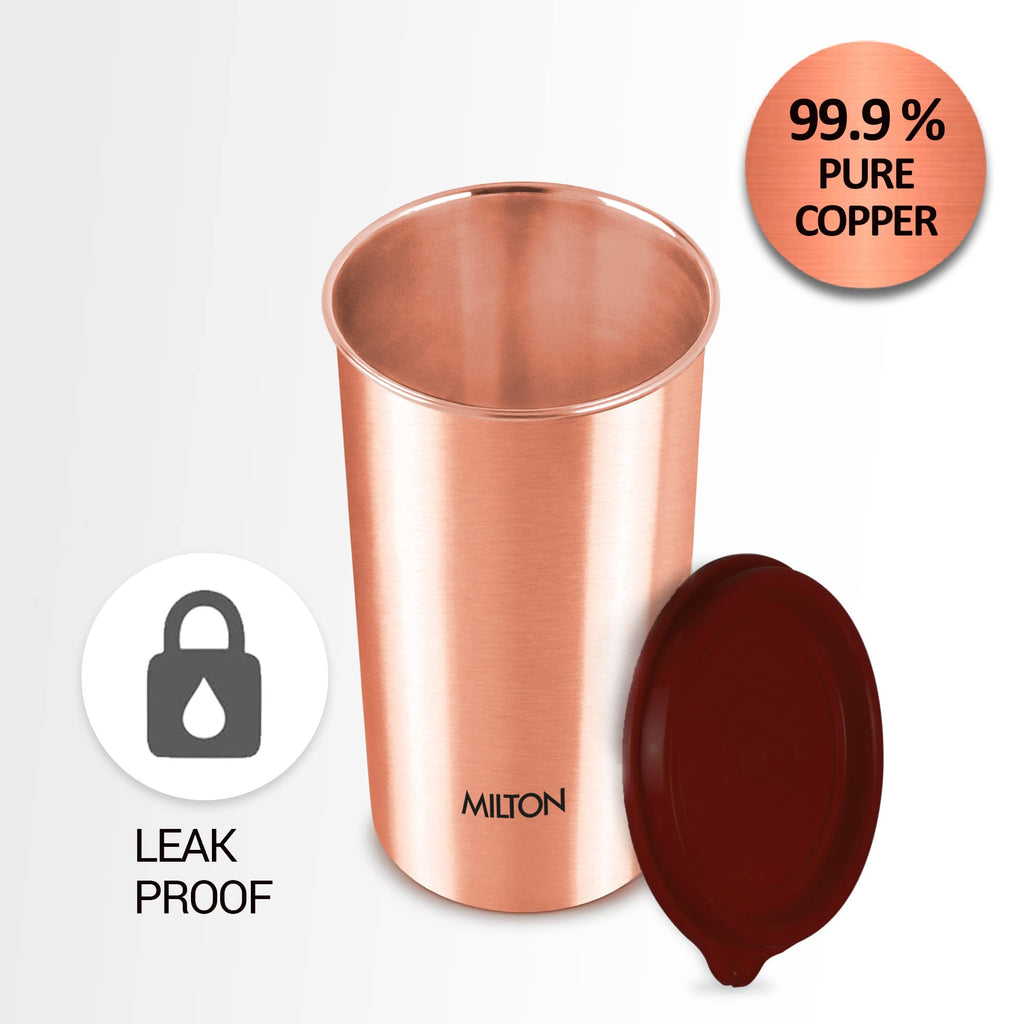 MILTON Copper Tumbler with Lid, 480ml, 100% Pure Copper, BPA Free, Leak Proof, Office, Boosts Immunity, Supports Digestive & Liver Health, Ayurveda Inspired