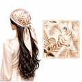 AMN Trendzz Satin Silk Scarf for Women, Stylish Satin Scarf 65×65 cm Square, Scarf for Women Elegant Head and Neck Accessory for Fashion, Travel and Gifting. (Botanical Fern – Beige & Brown)