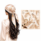 AMN Trendzz Satin Silk Scarf for Women, Stylish Satin Scarf 65×65 cm Square, Scarf for Women Elegant Head and Neck Accessory for Fashion, Travel and Gifting. (Botanical Fern – Beige & Brown)