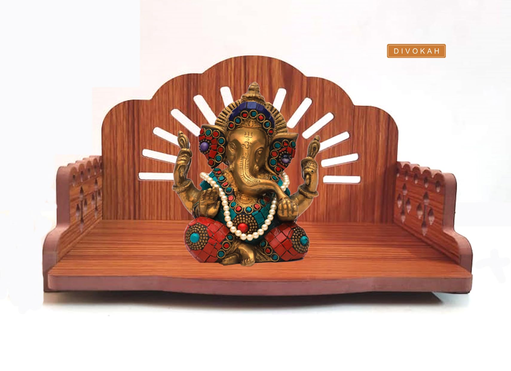 DIVOKAH® Plywood Small Wooden Temple for Home Office and Shop/sinhasan/Pooja Stand/Hindola (8.5 in * 6 in * 5.5 in) (8 MM Plywood Thickness) WDN_SWSATIK