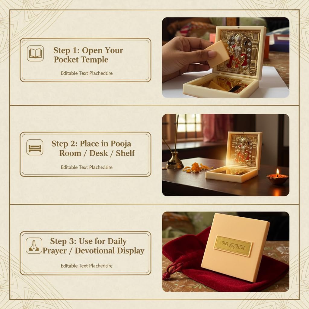 Hanuman Pocket Temple with Hanuman Chalisa - Gold Plated Bajrang Bali Puja Box & Charan Paduka | Premium Diwali, House Warming & Wedding Return Gift (Pearl, Medium)