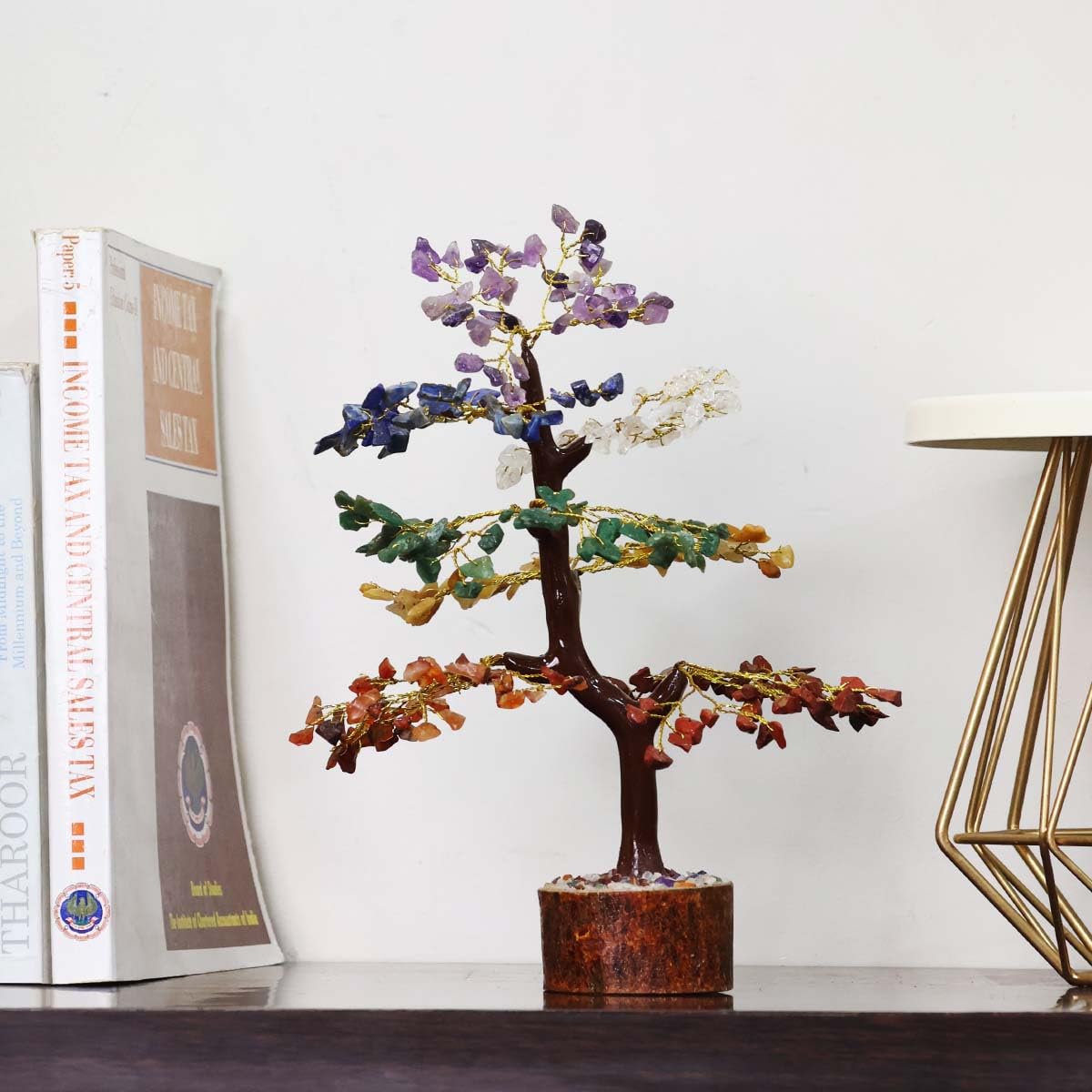 Shubhanjali 7 Chakra Tree M-Seal 300 Beads for Home Decor | Crystal Tree for Positivity Goodluck | Gemstones | Feng Shui Stone Tree for Living Room, Office Desk & Hall Decor | Christmas Decor Gift