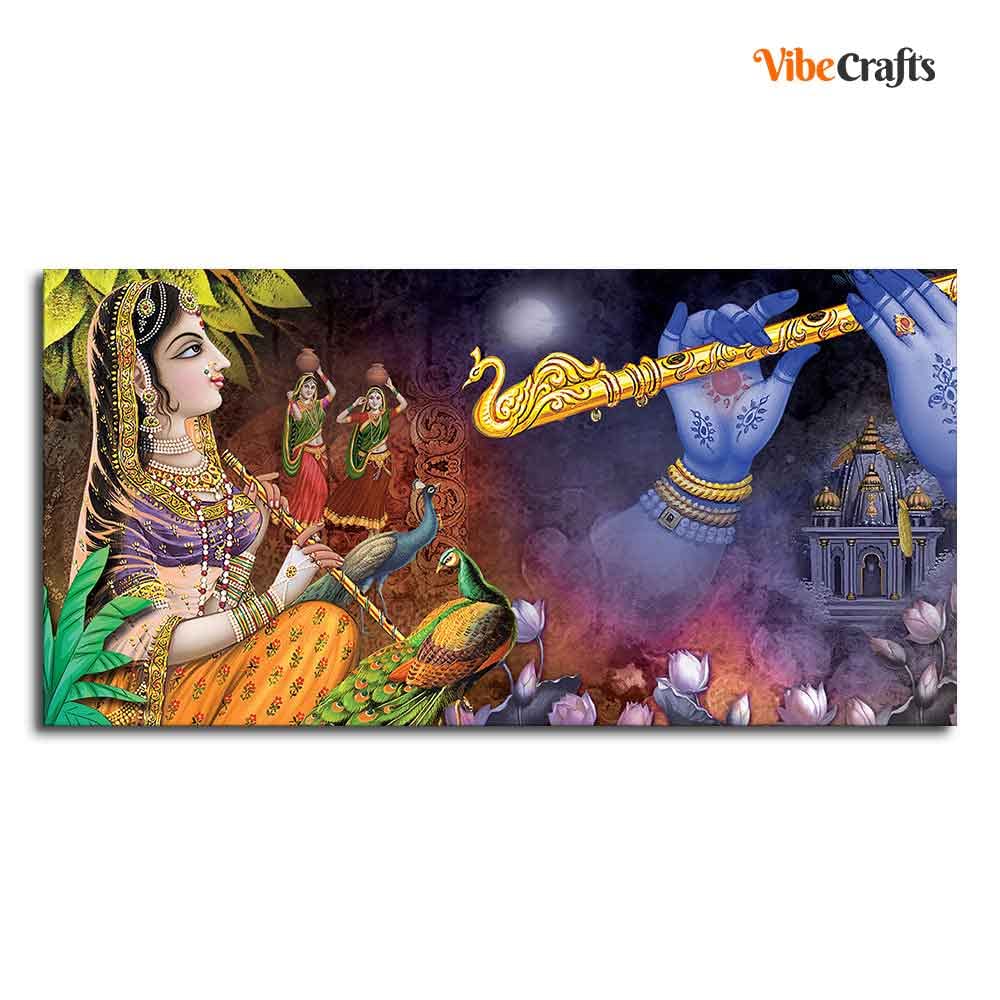 VIBECRAFTS Canvas Paintings for Living Room Drawing Room Canvas Wall Painting of Radha Thinking About Shri Krishna for Home|Office|Gift(PTVCH_2396)(48 x 24 Inches)