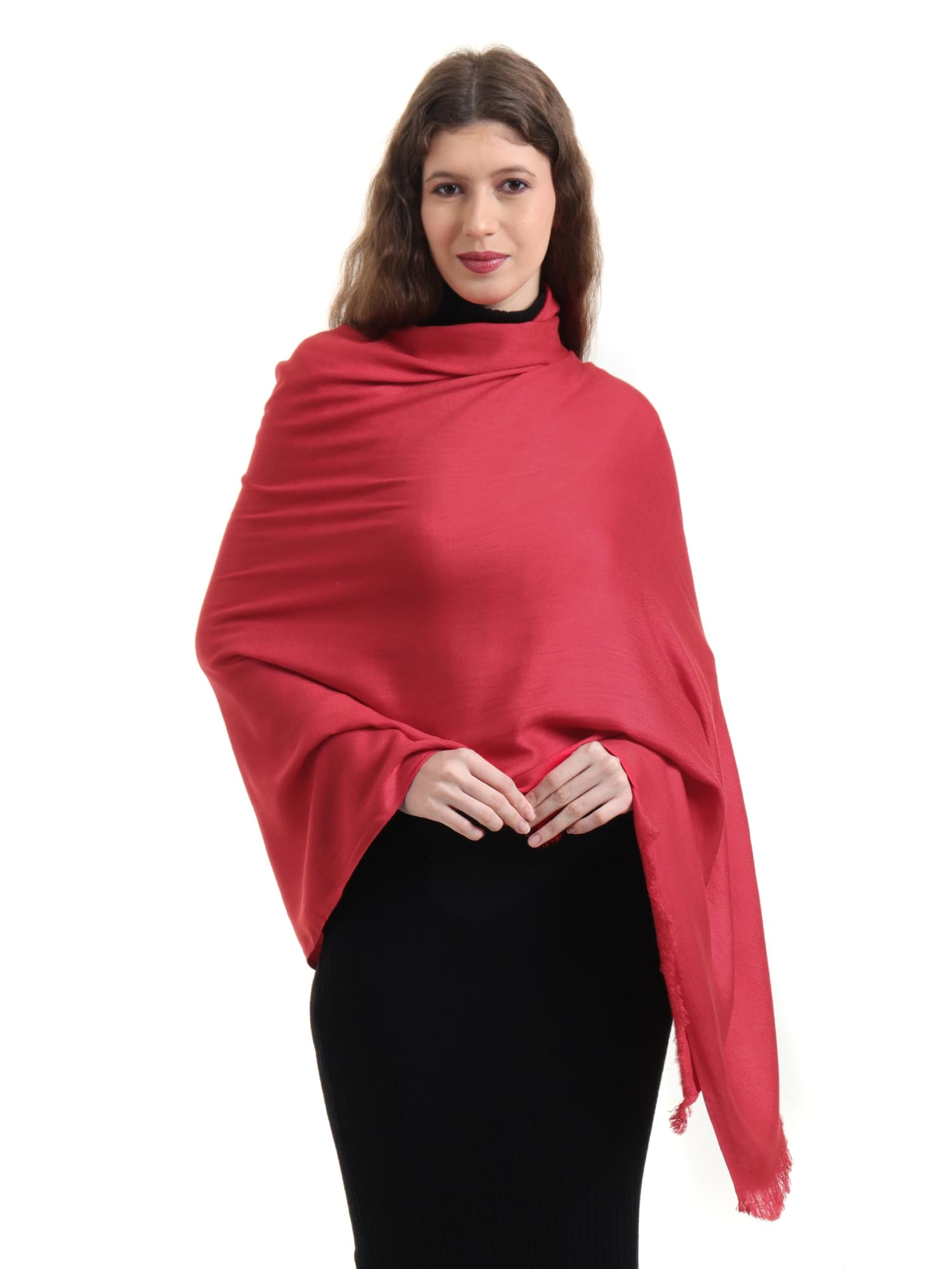 EH Viscose Pashmina Female Scarf For Women, Twill Weave, Thick, Solid Color Wraps, All Weather, Large, Warm, Very Soft Pashmina Feel Scarves (RED)
