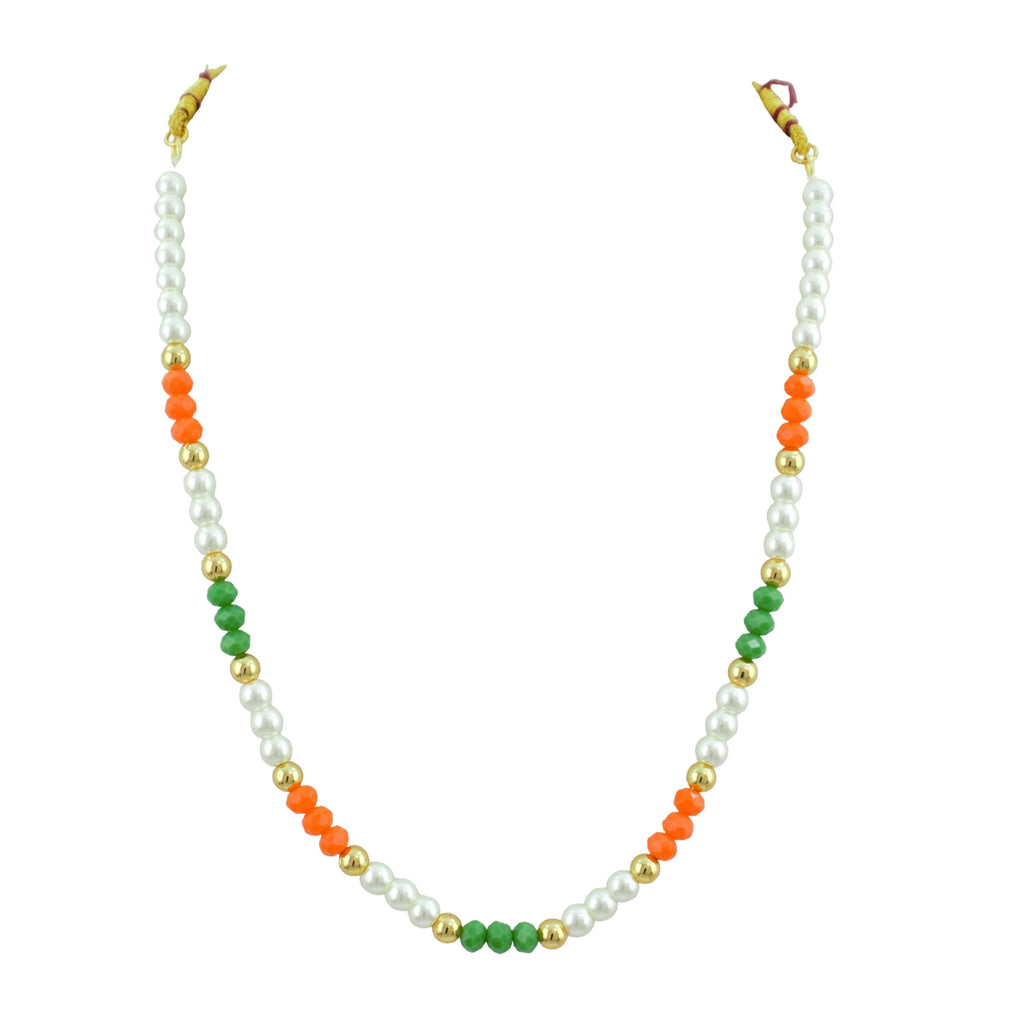 JFL -Jewellery for Less Handmade Tricolour Pearl and Beaded Necklace Set for Women & Girls | Inspired Jewellery | Independence Day & Republic Day Accessories