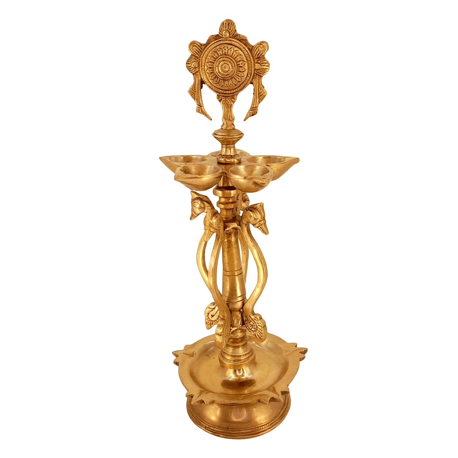SVARUP 14 Inch Gold Color Brass Multi-Slot Chakra Diya: for Temple Aarti, Camphor Burn & Table Mandir. Handheld.