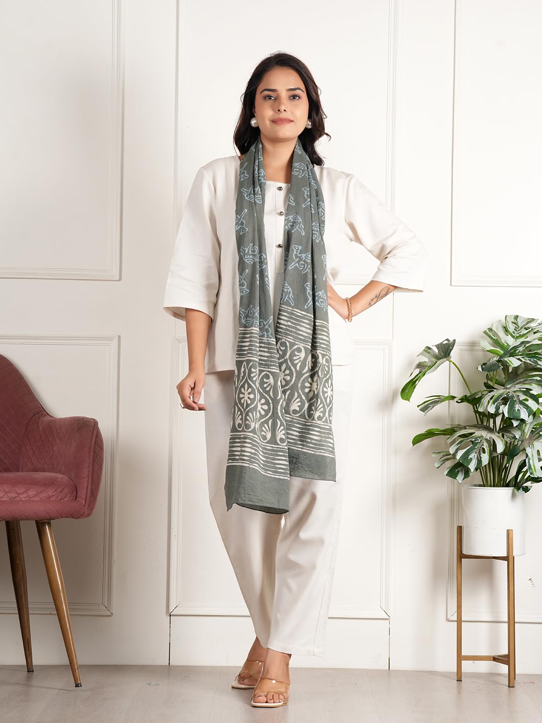 RAI SAHAB Printed Cotton Scarf for Women, Lightweight Soft Scarves Stoles for Summer & Winter(ST-90CAMEL10)