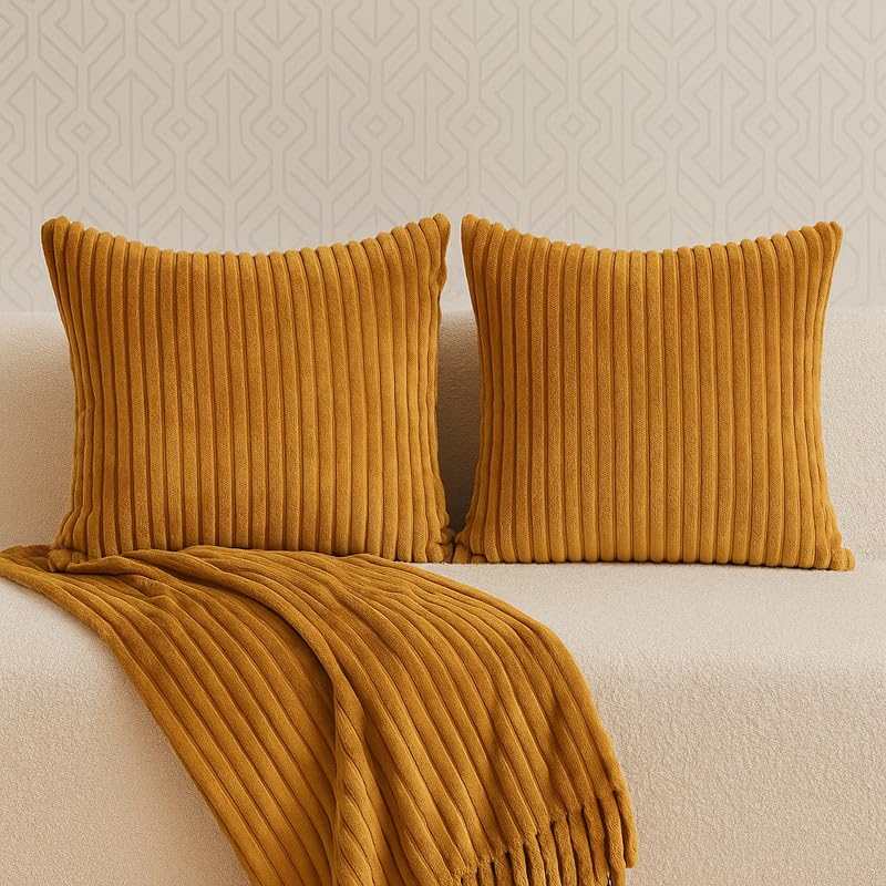 AWARD VELVETS Premium Faux Rabbit Fur Plush Luxury Soft Fluffy Striped Decorative Throw Pillow/Cushion Covers for Sofa, Couch, Living Room - (Light Brown, 24 x 24 inch) Set of 1