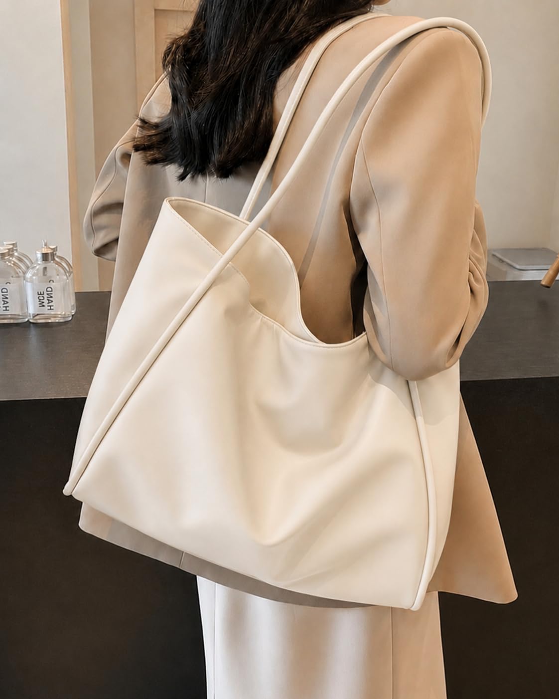 Madak Retail Large Tote Bag for Women | Womens Shoulder Bag for Work, Travel | Office Bag for Women Stylish (Cream)