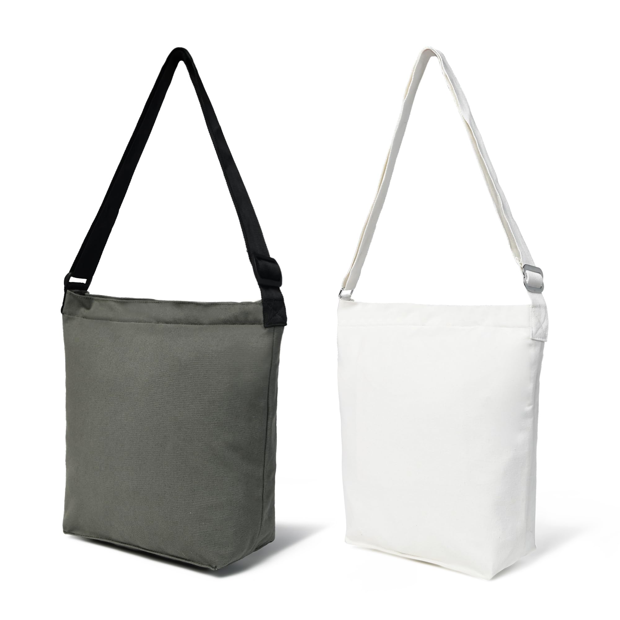 ADYAN Canvas Bag Pack of 2 Cotton 12 Oz Reusable Canvas Tote Bag for Shopping Grocery DIY Painting and Crafts (1 Milky White and 1 Olive Green)