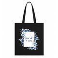 Adorvue New Launch Black Canvas Tote Bag for Women with Blue Floral Joie de Vivre Print | Cotton Reusable Shopping Shoulder Bag | Botanical Eco-Friendly Tote for College, Office, Travel & Daily Use