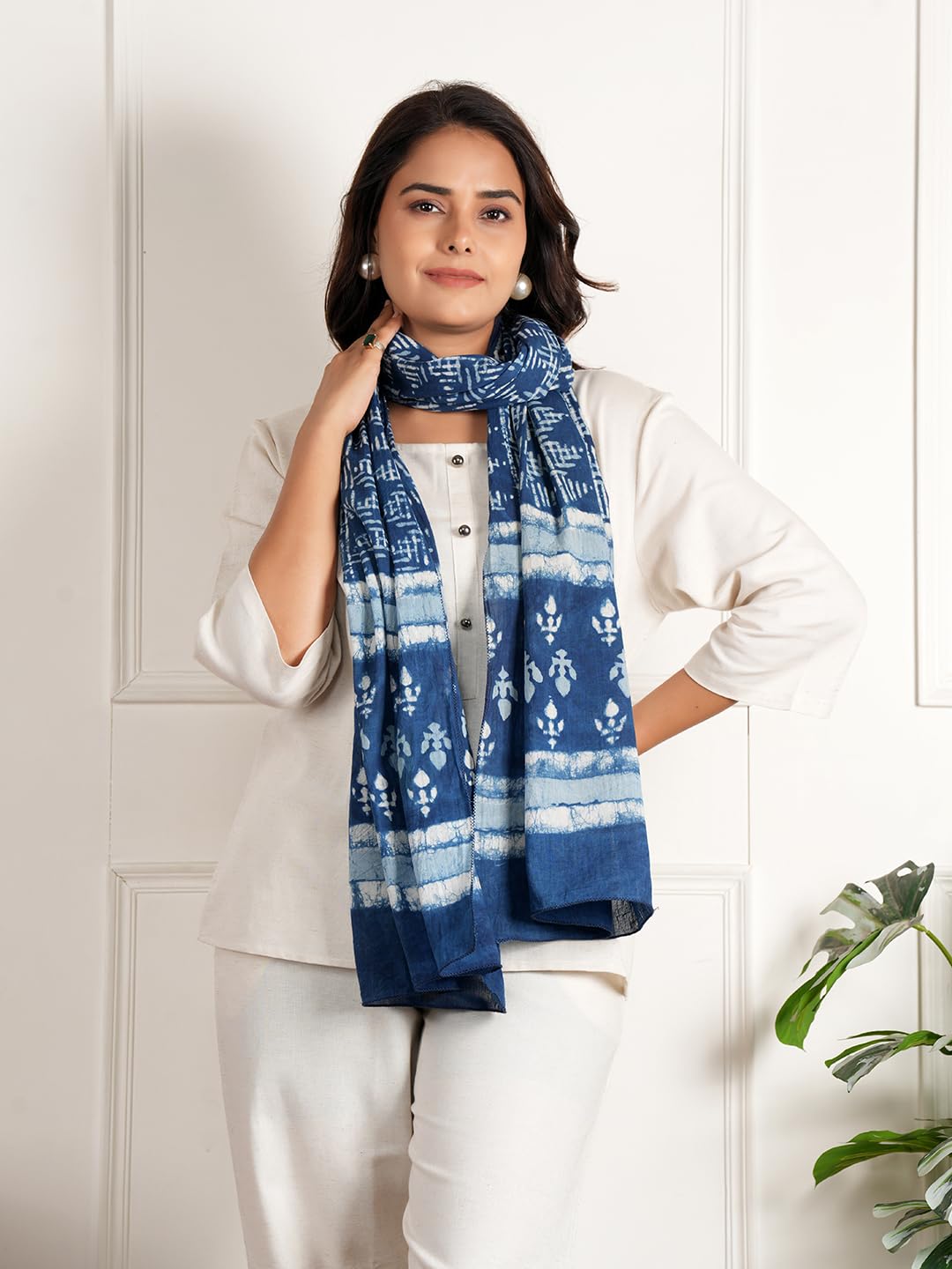 STYLE SHOES Blue Women's Stylish Floral Printed Cotton Scarf/Scarves/Stole For Summers
