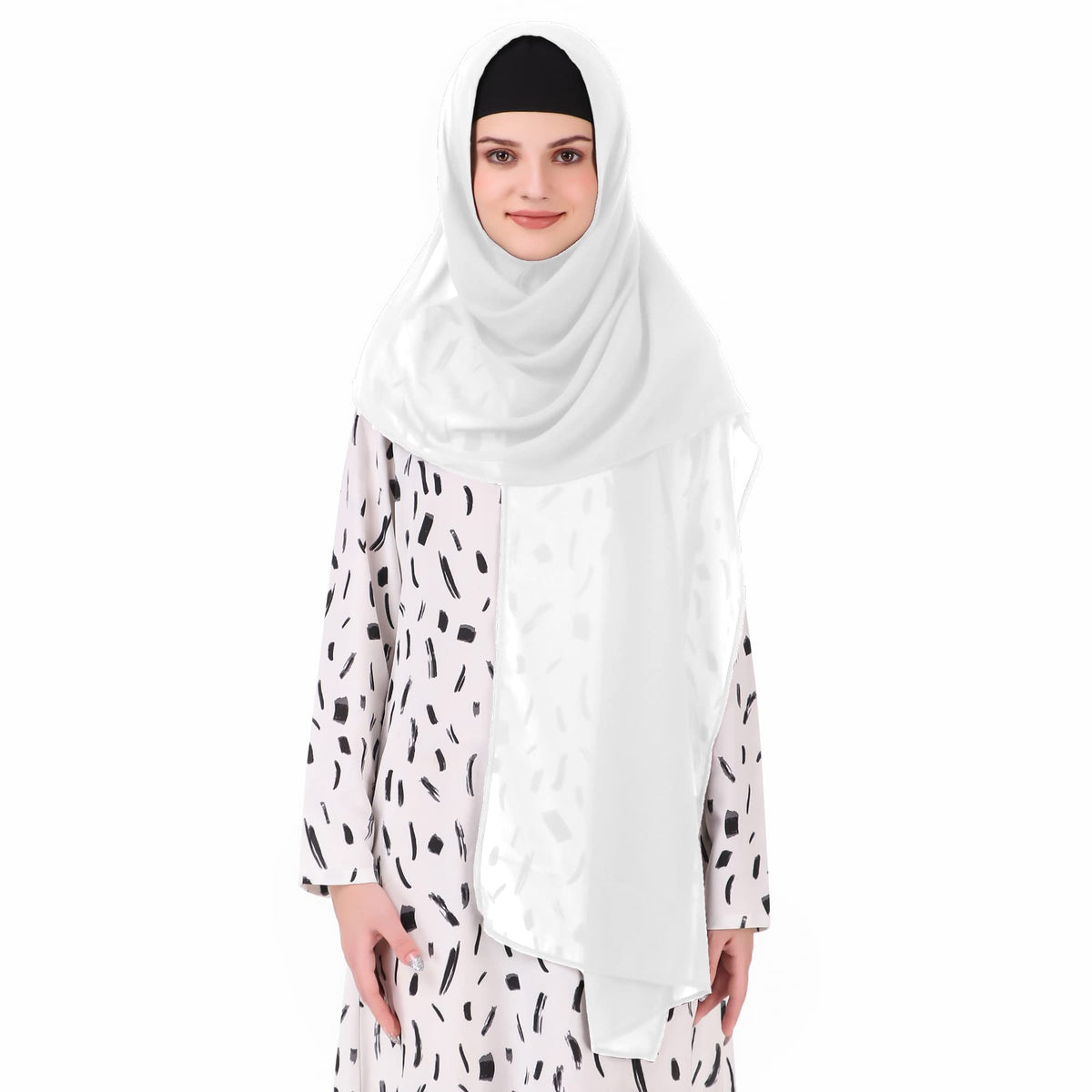 MyBatua Long Hijab in Breathable Soft Georgette large Head Wrap, Wholesale Price, 1pc Scarf HJ-020 (50x180 cm, White)