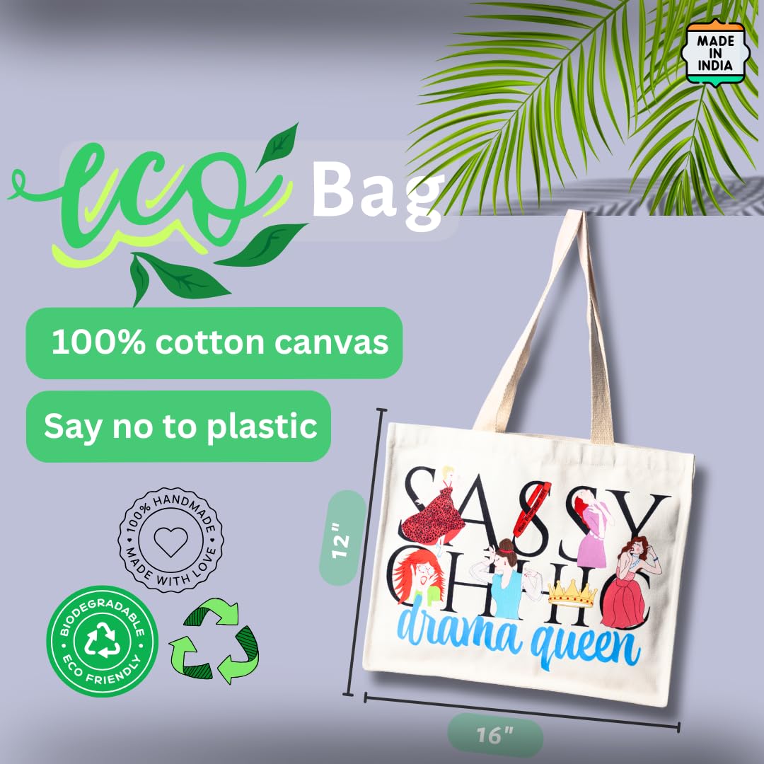 Sassy chhic 380 GSM Heavy Cotton Canvas Shoulder Bag Premium Urban Tote Bag for Women & Men | Hand-Drawn Designer | Eco-Friendly Reusable Office, College & Daily Commute Bag with Magnetic Closure