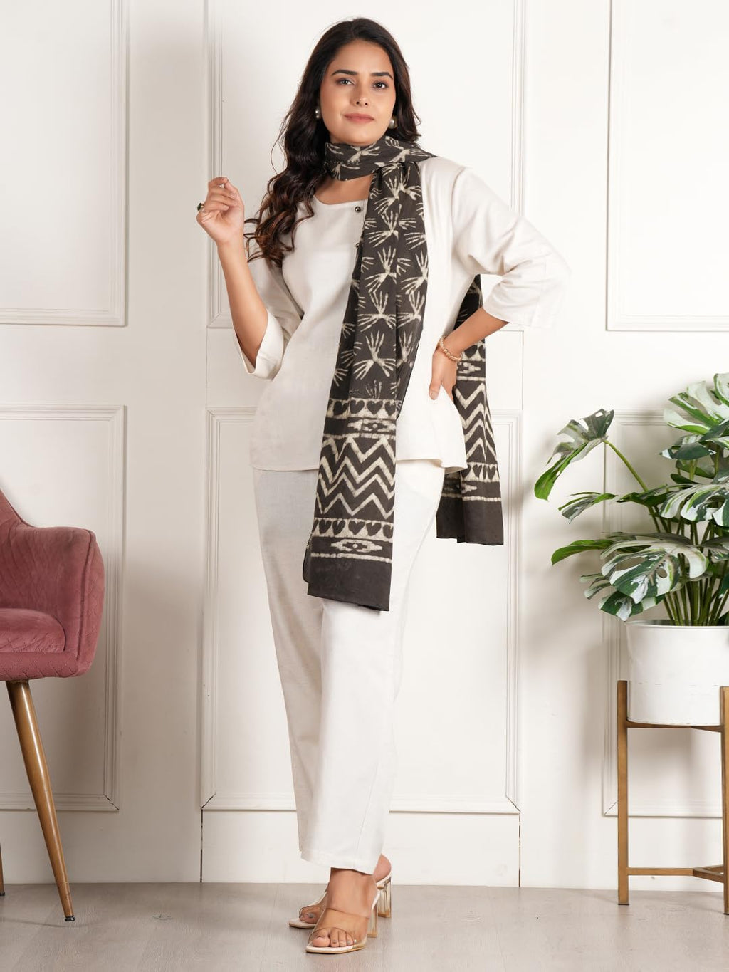 RAI SAHAB Fancy Scarf Lightweight & Comfortable for All Seasons(ST-65BLK10)