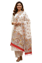 India Scarves Orange Madhubani Art Printed Cotton Silk Dupatta