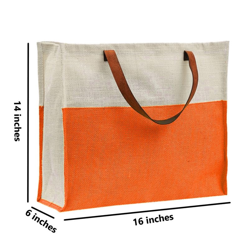 JUTEKA Stylish, Orange,Durable, Multipurpose Hand Bag for Lunch, Shopping, Eco Friendly Jute Bag with Leather Handles…