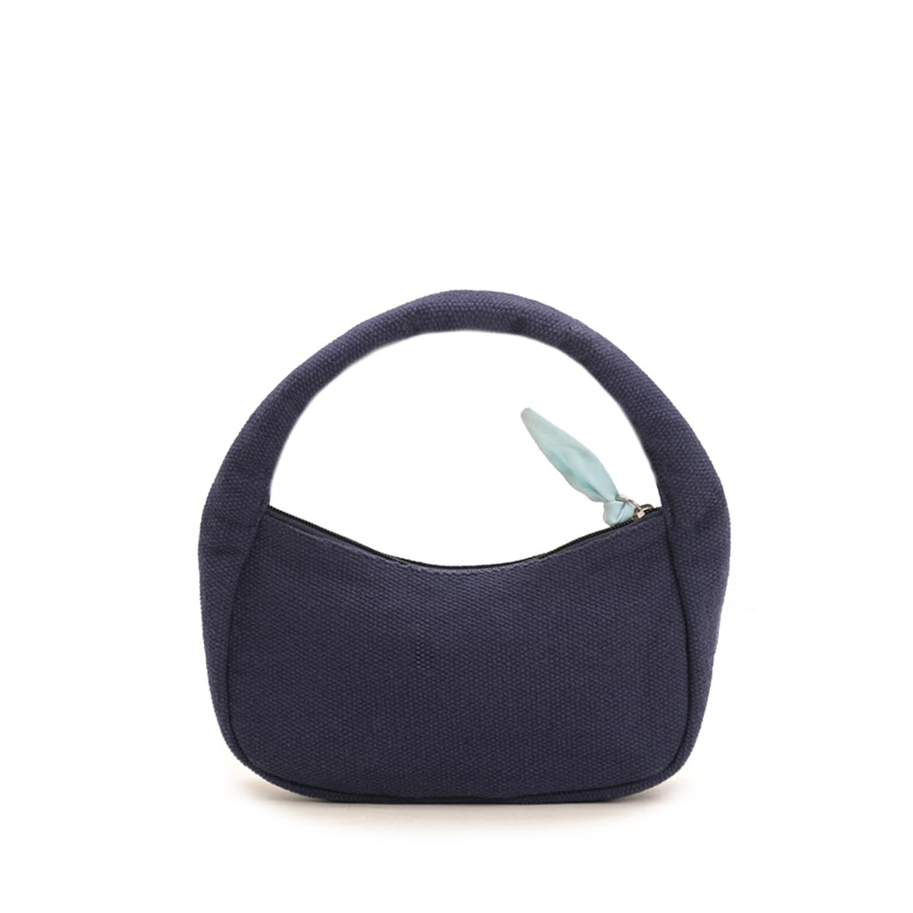 Boho Indigo Blossom Tote Bag – Navy Blue Floral Shoulder Bag for Women with Embroidered Flowers, Padded Handle & Ribbon Detail – Ideal for Travel, Brunch & Casual Outfits