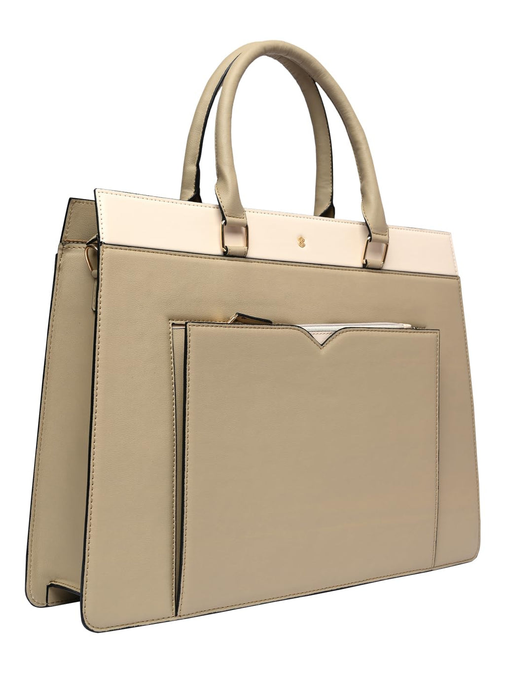 HORRA 13 Inch Laptop Bag For Women Office use with Padded Laptop Compartment and Extra Pouch- Beige| Laptop Tote Handbag for Work| For College| Stylish Vegan Leather Handbag | Daily & Travel Use