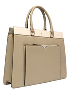 HORRA 13 Inch Laptop Bag For Women Office use with Padded Laptop Compartment and Extra Pouch- Beige| Laptop Tote Handbag for Work| For College| Stylish Vegan Leather Handbag | Daily & Travel Use
