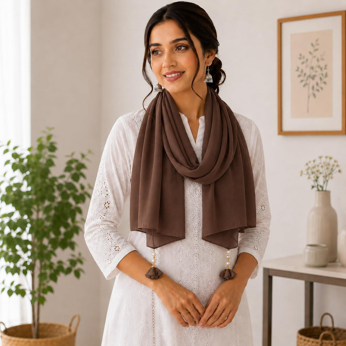 Women’s Chiffon Scarf Soft Lightweight Premium Stoles for Girls & Women | Stylish Modest Wear Dupatta for Daily & Party Use (Dark_Brown)
