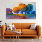 VIBECRAFTS Colorful Trees Premium Canvas Wall Painting of Five Pieces For Home|Office|Living Room|Gift (PTVC5Pcs4_8652)