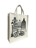 Jute Club Printed Canvas Bag|Shopping|Office|Tiffin| Multipurpose|Eco Friendly with Zipper lock|Spacious|100% Organic Cotton Tote with Lamination-14 X16 X5 (5Pc, The Cycle Stand)