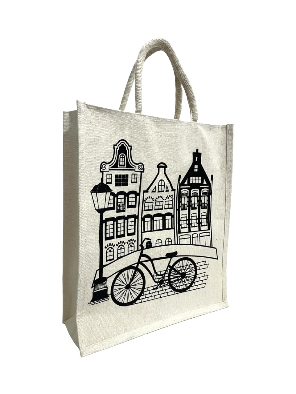 Jute Club Printed Canvas Bag|Shopping|Office|Tiffin| Multipurpose|Eco Friendly with Zipper lock|Spacious|100% Organic Cotton Tote with Lamination-14 X16 X5 (5Pc, The Cycle Stand)