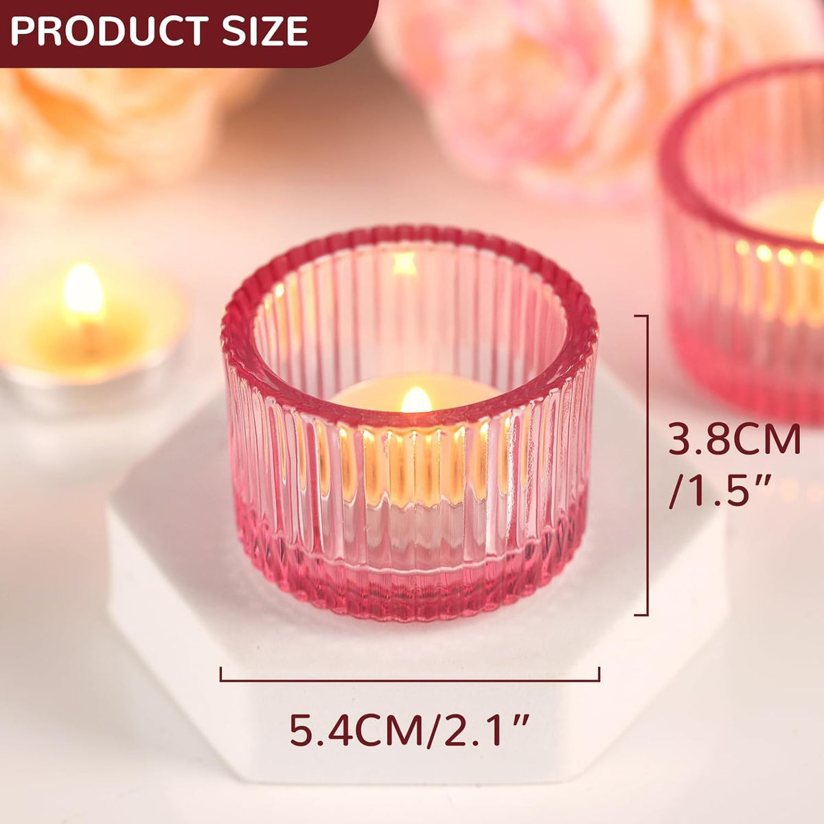 Mahganya Set of 6 Votive Glass Tealight Candle Holders - Christmas Decorations Items for Home Dcor Living Room Bedroom Dining Table Christmas and Diwali Gifts Multi Color (Pink2)