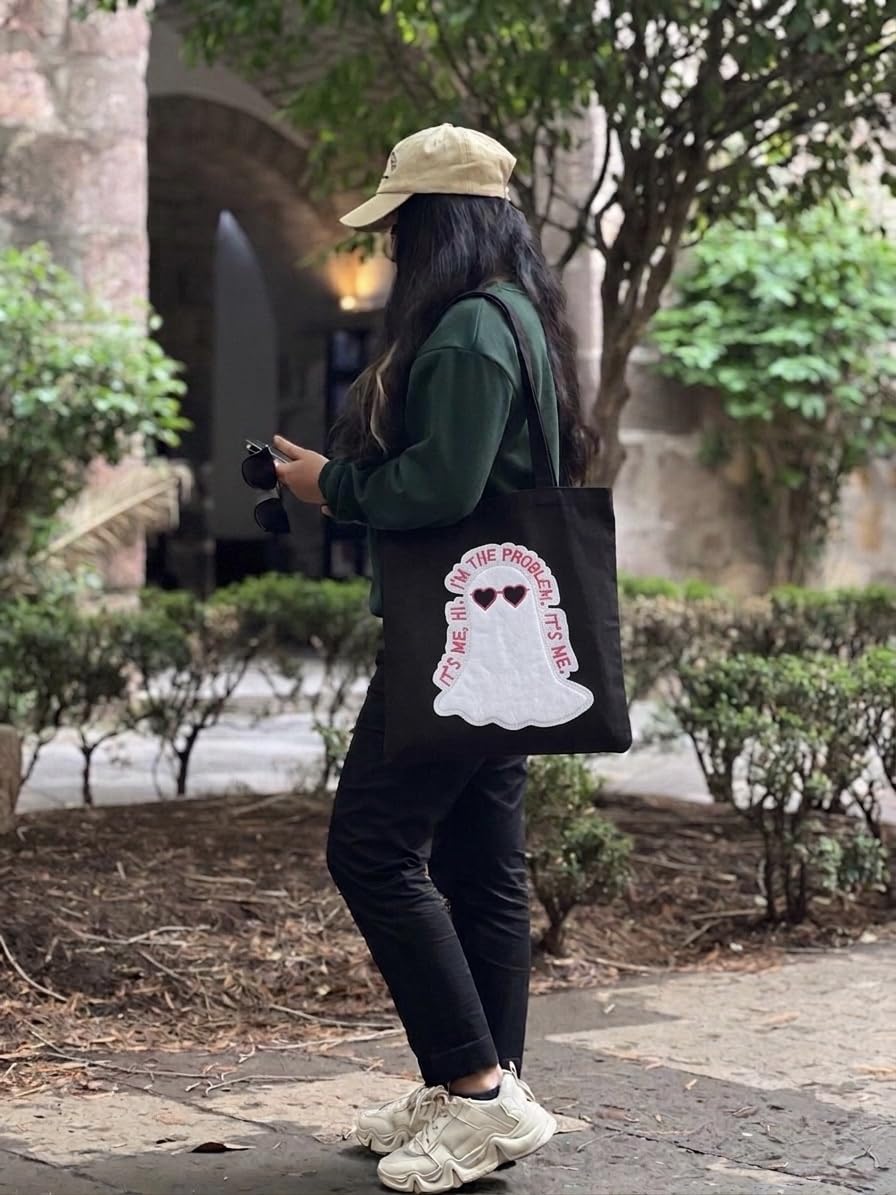 MASQ Premium ToteBag for Women with Zipper | Embroidered Foldable Shoulder Bag with Multiple Pockets | Spacious Handbag for College & Office | Eco-Friendly & Reusable (Tote_Bag_Anti_Hero)