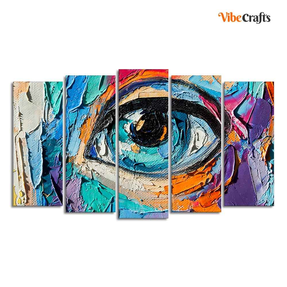 VIBECRAFTS Abstract Eye Canvas Wall Painting of Five Pieces Set For Home|Office|Living Room|Gift (PTVC5Pcs2_6624)