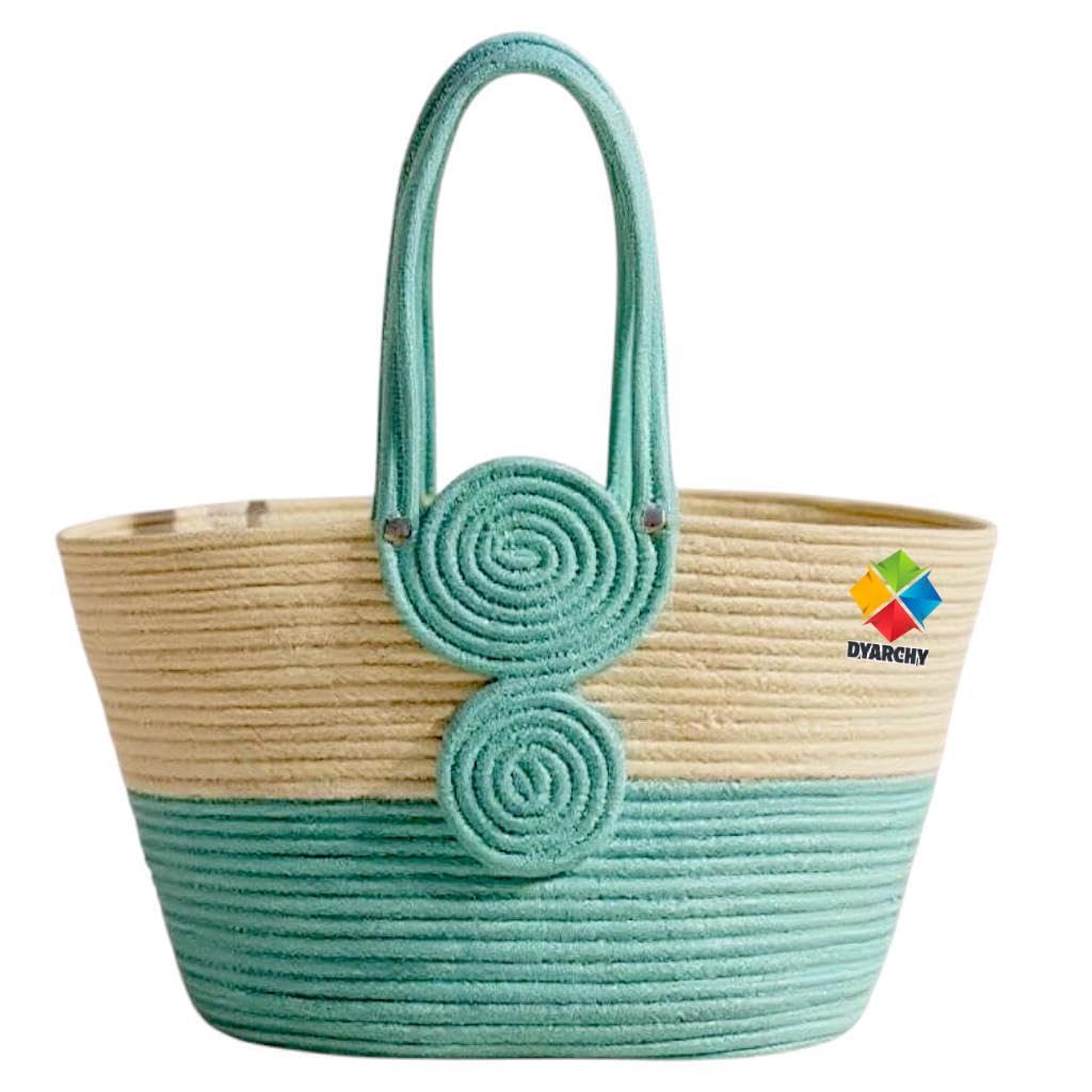 DYARCHY Women's Stylish Cotton Tote Handbag for Office, College, Travel, Vacations & Shopping (Skyblue-White)