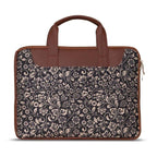 ZOUK FloMotif Floral Printed Women's Jute Handcrafted Vegan Leather Black L Zipper Laptop Sleeve 15.6 inch