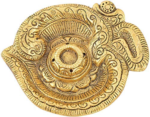 Prince Home Decor & Gifts White Metal Gold Plated Diwali Laxmi Ganesh Chocki God Idol with Metal om Shape Incense Stick Holder