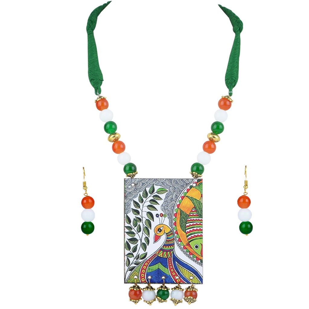 JFL - Jewellery for Less Stylish Tiranga/Tricolour/National Flag Necklace set with Peacock Pendant Handmade Fashion Jewellery for Independence Day/Republic Day Women & Girls