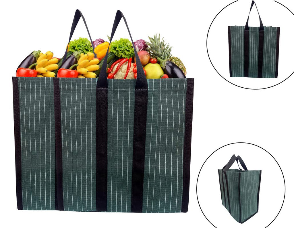 MetDeals Waterproof Cotton Canvas Super Strong Heavy Duty Milk Bag/Shopping Bags/Grocery Bag/Vegetable Bag with Reinforced Handles & Thick Bottom for Strength (Green,17X17X11 Inch) Pack of 2