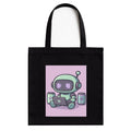 Kirmada Black Cotton Tote Bag | Recharge Mode Robot Design | Cute Tech & Gamer Tote for College, Office & Shopping | Zipper Closure | Reusable Eco Friendly Cotton Bag | Gift for Coders & AI Lovers