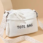 Street27 Women’s Premium Corduroy Tote Bag with Adjustable Wide Strap, Multi-Pocket Crossbody & Shoulder Handbag, Lightweight Everyday Carry with Secure Zipper Closure | (Beige)