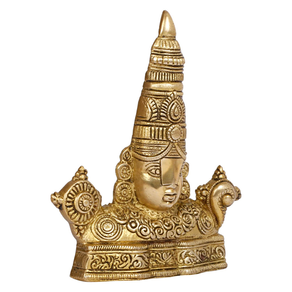 ARTVARKO Brass Lord Tirupati Balaji Sri Venkateswara Balaji Face with Shankh Chakra Namah Table Top/Wall Hanging Idol Showpiece Home Décor Gold.6.5 Inch