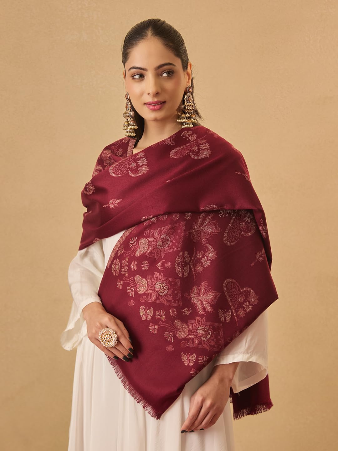 Pashmoda Women Eternal Blooms Kaani Wool Blend Stole (Size : 28x80in, 71X203cm) AVST08