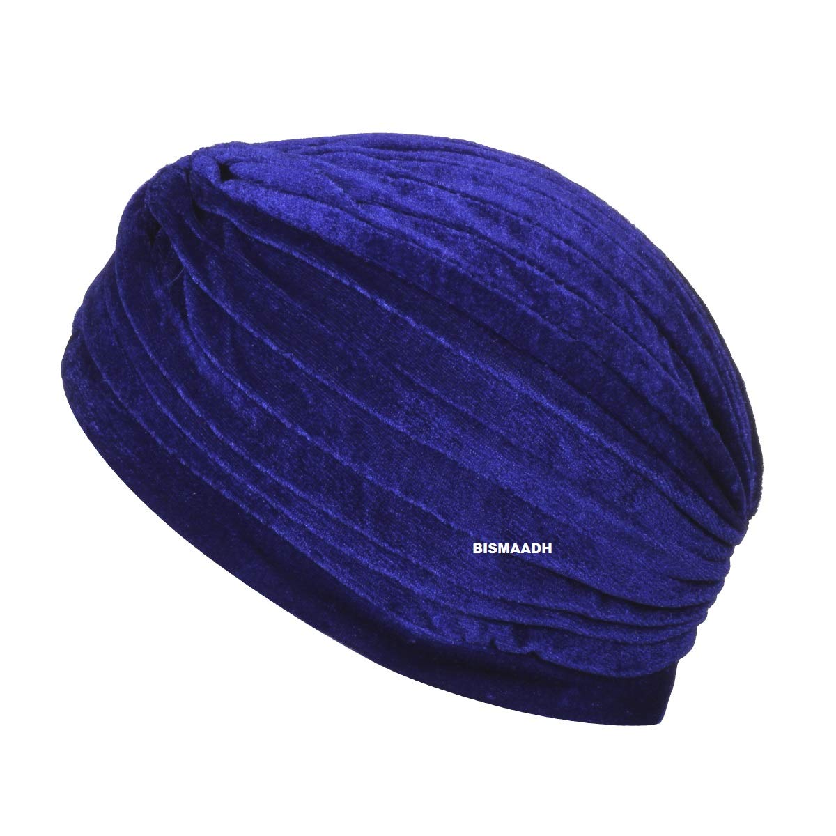 BISMAADH Velvet Soft Pleated Pre Tied Knot Readymade Turban/Pagri Head Wraps for Men & Women Royal Blue