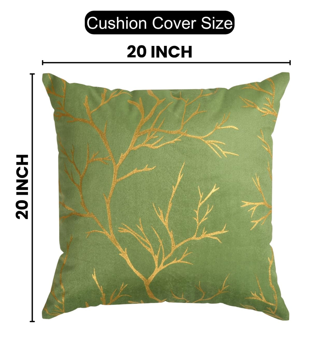 Stuffique Velvet Foil Cushion Covers 20 inch x 20 inch Set of 2, Pista Green