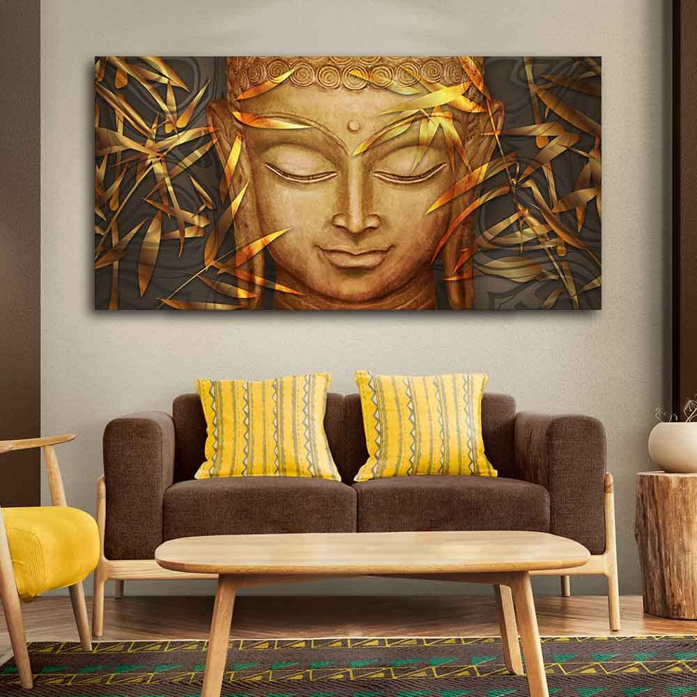VIBECRAFTS Canvas Paintings for Living Room Drawing Room Gautam Buddha With Serene Smile Canvas Wall Painting Fitted With Wooden Frame For Home | Office | Living Room | Gift (PTVCH_2491)